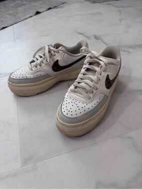 Nike Platform Sneakers - White with Leopard Swoosh